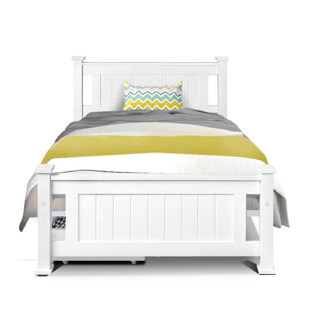 Wooden Bed Frame Timber Single Size Kids Adults Storage Drawers Base