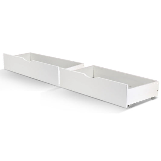 Set of 2 Bed Frame Storage Drawers Timber Trundle for Wooden Bed Frame Base White