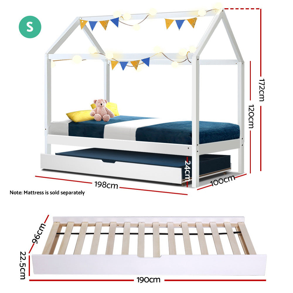 Wooden Bed Frame Single Size Mattress Base Pine Timber Platform White