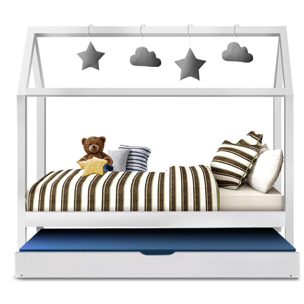 Wooden Bed Frame Single Size Mattress Base Pine Timber Platform White