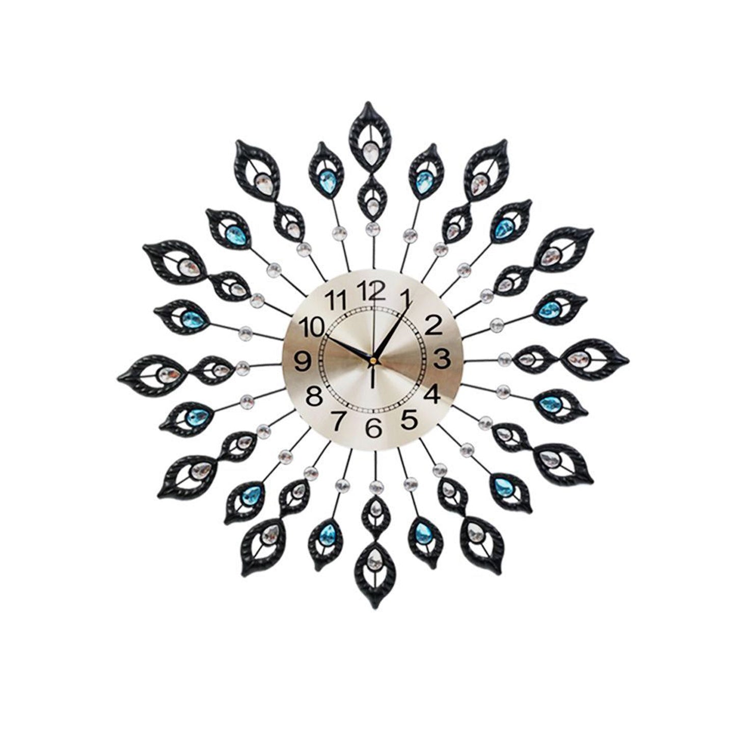 Peacock Wall Clock Large Crystal Luxury Round Wall Clocks - 60cm Black