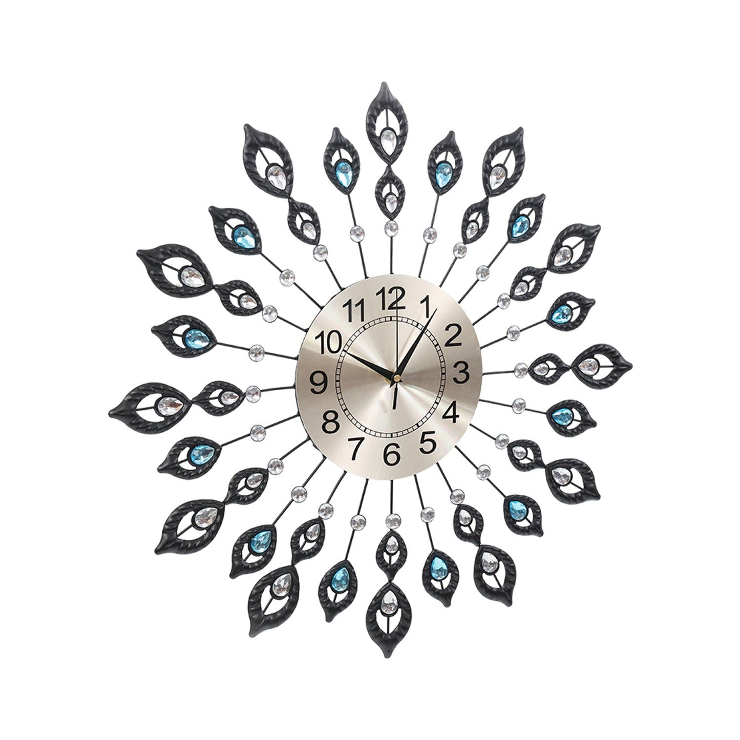 Peacock Wall Clock Large Crystal Luxury Round Wall Clocks - 60cm Black