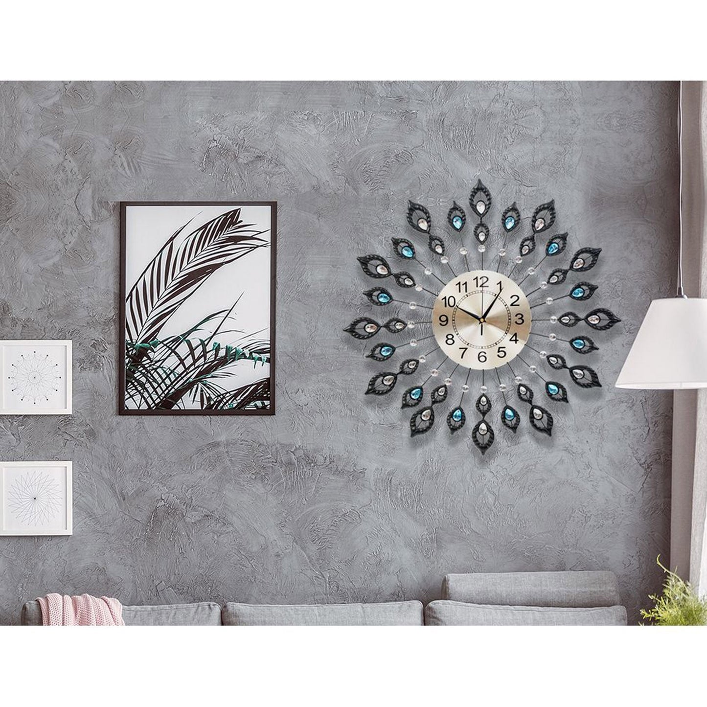 Peacock Wall Clock Large Crystal Luxury Round Wall Clocks - 60cm Black