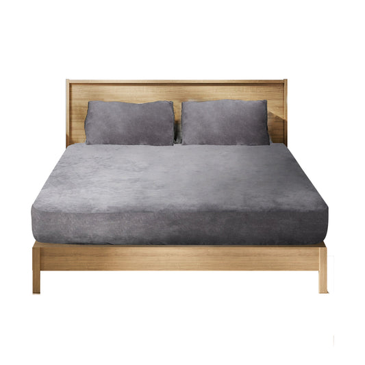 Silver Winter Fleece Bedding Set Bed Fitted Sheets with Pillowcase for All Sizes