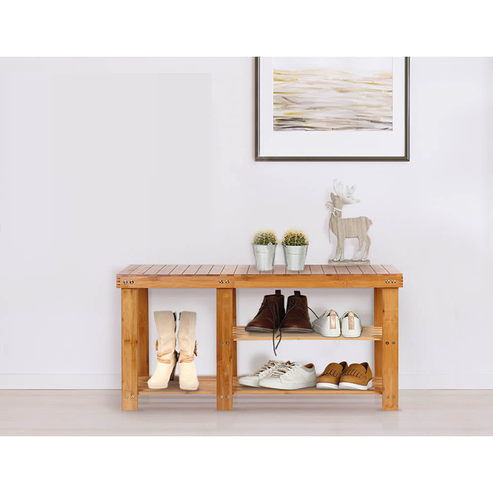 Bamboo 2 in 1 Bench Shoe Rack - Wood