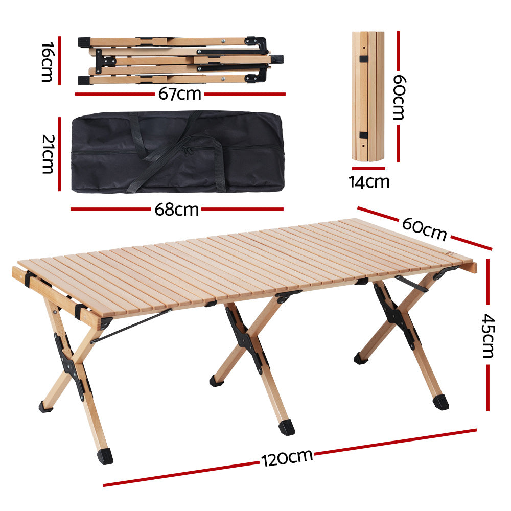 Outdoor Furniture Wooden Egg Roll Picnic Camping Table - 120cm