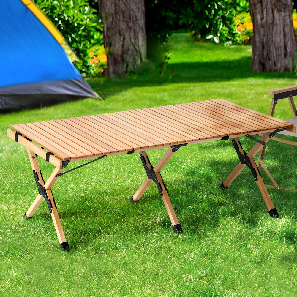 Outdoor Furniture Wooden Egg Roll Picnic Camping Table - 120cm