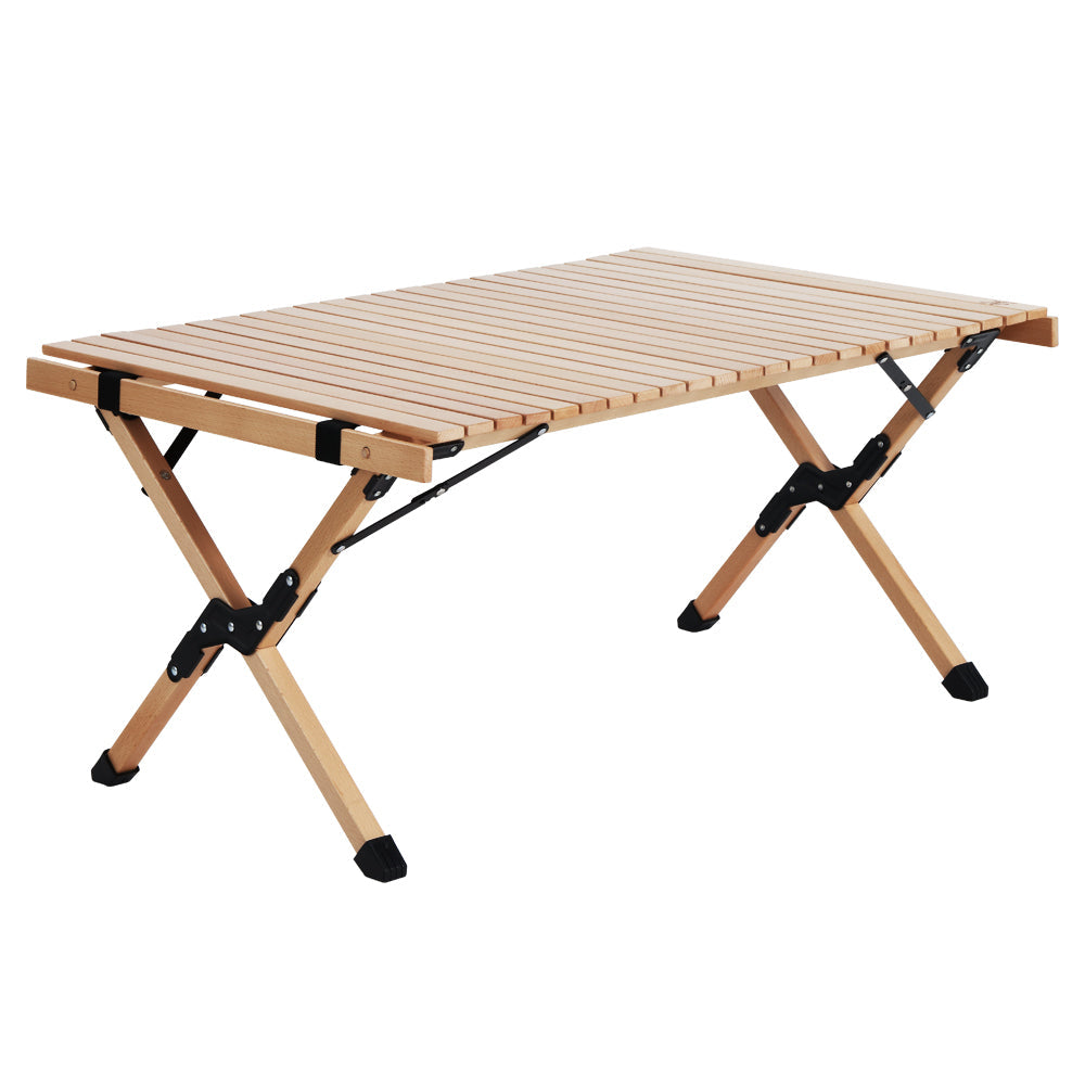 Outdoor Furniture Wooden Egg Roll Picnic Camping Table - 90cm
