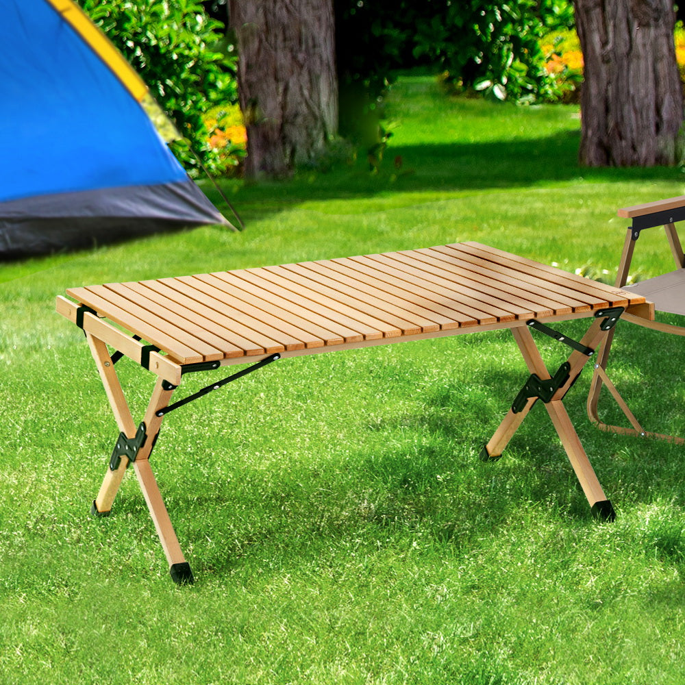 Outdoor Furniture Wooden Egg Roll Picnic Camping Table - 90cm