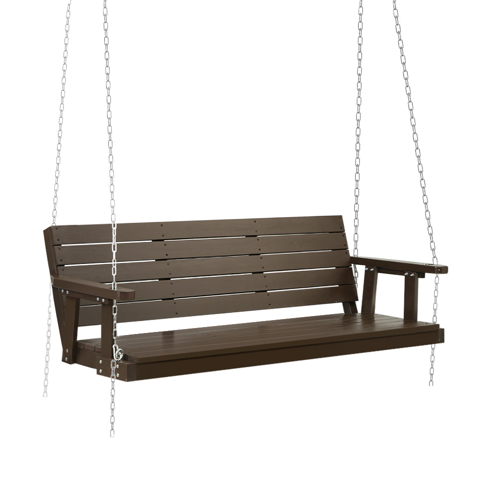 Porch Swing Bench Outdoor Furniture Wooden Chair 3 Seater - Brown