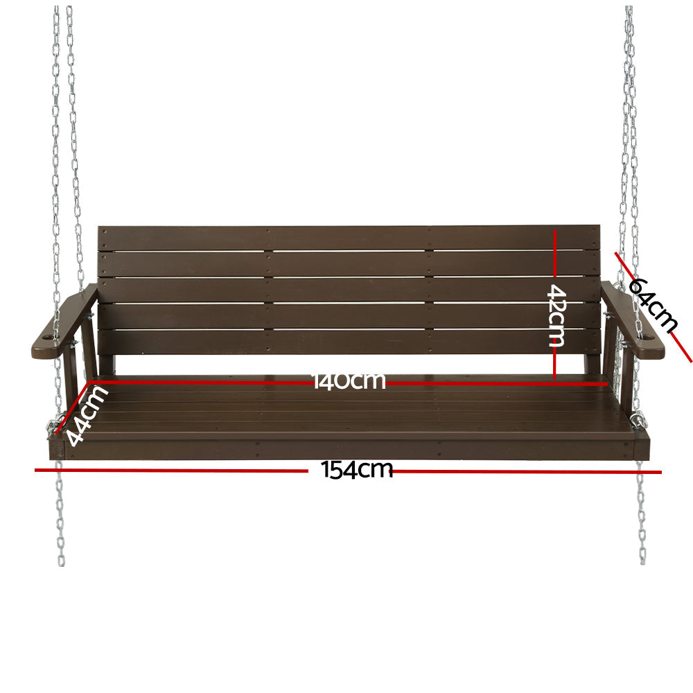Porch Swing Bench Outdoor Furniture Wooden Chair 3 Seater - Brown