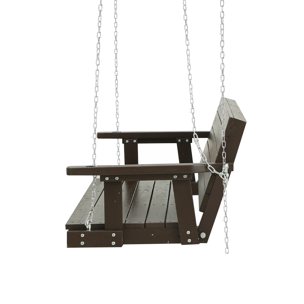 Porch Swing Bench Outdoor Furniture Wooden Chair 3 Seater - Brown