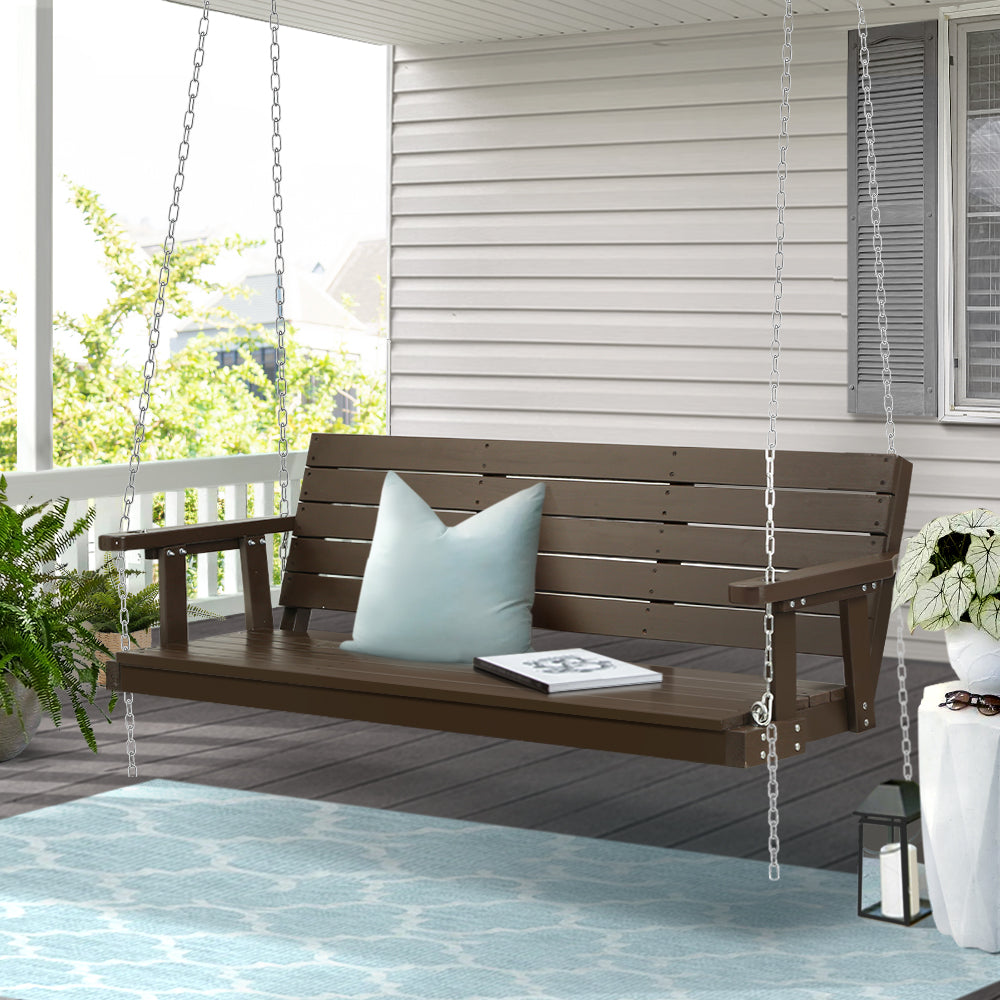 Porch Swing Bench Outdoor Furniture Wooden Chair 3 Seater - Brown
