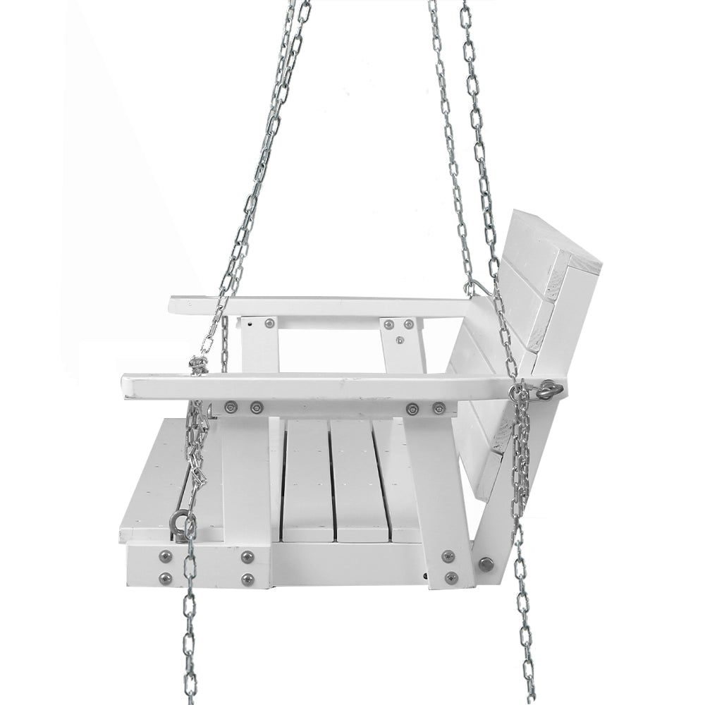 Porch Swing Bench Outdoor Furniture Wooden Chair 3 Seater - White