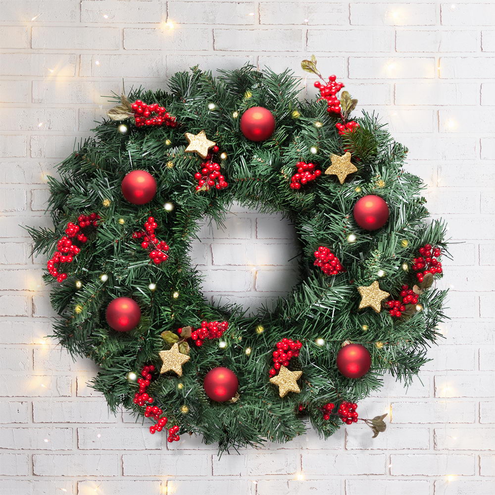Christmas Wreath Tree Xmas Green Decor - 60cm