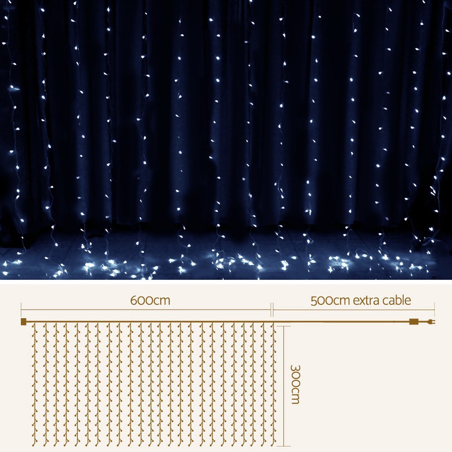 600 LED Curtain Lights - 6x3M Cold White