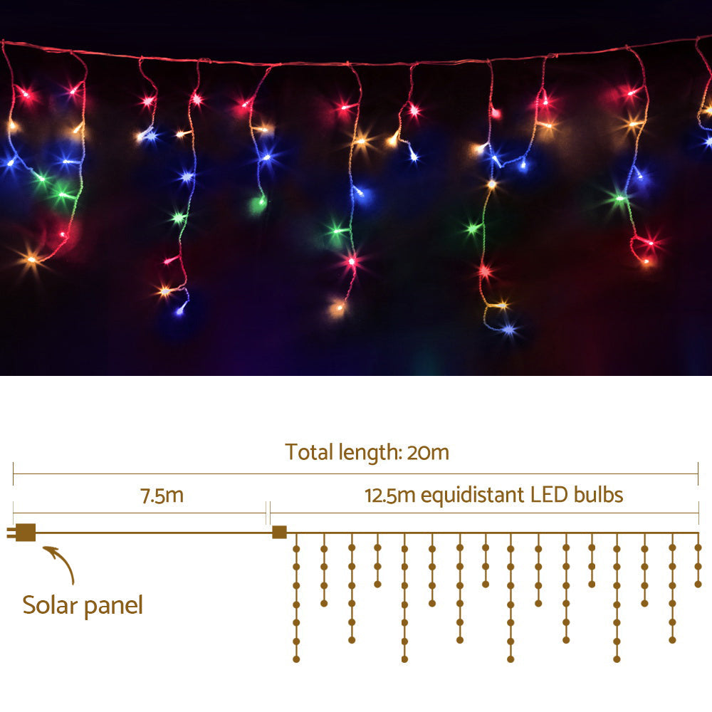 Solar Christmas Icicle Lights Outdoor Xmas Party Multicolour 500 LED - 20m