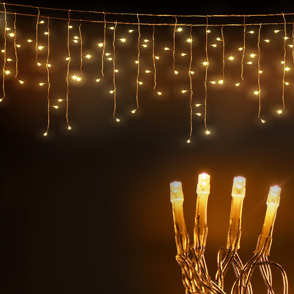 Solar Christmas Icicle Lights Outdoor Xmas Party Warm White 500 LED - 20m