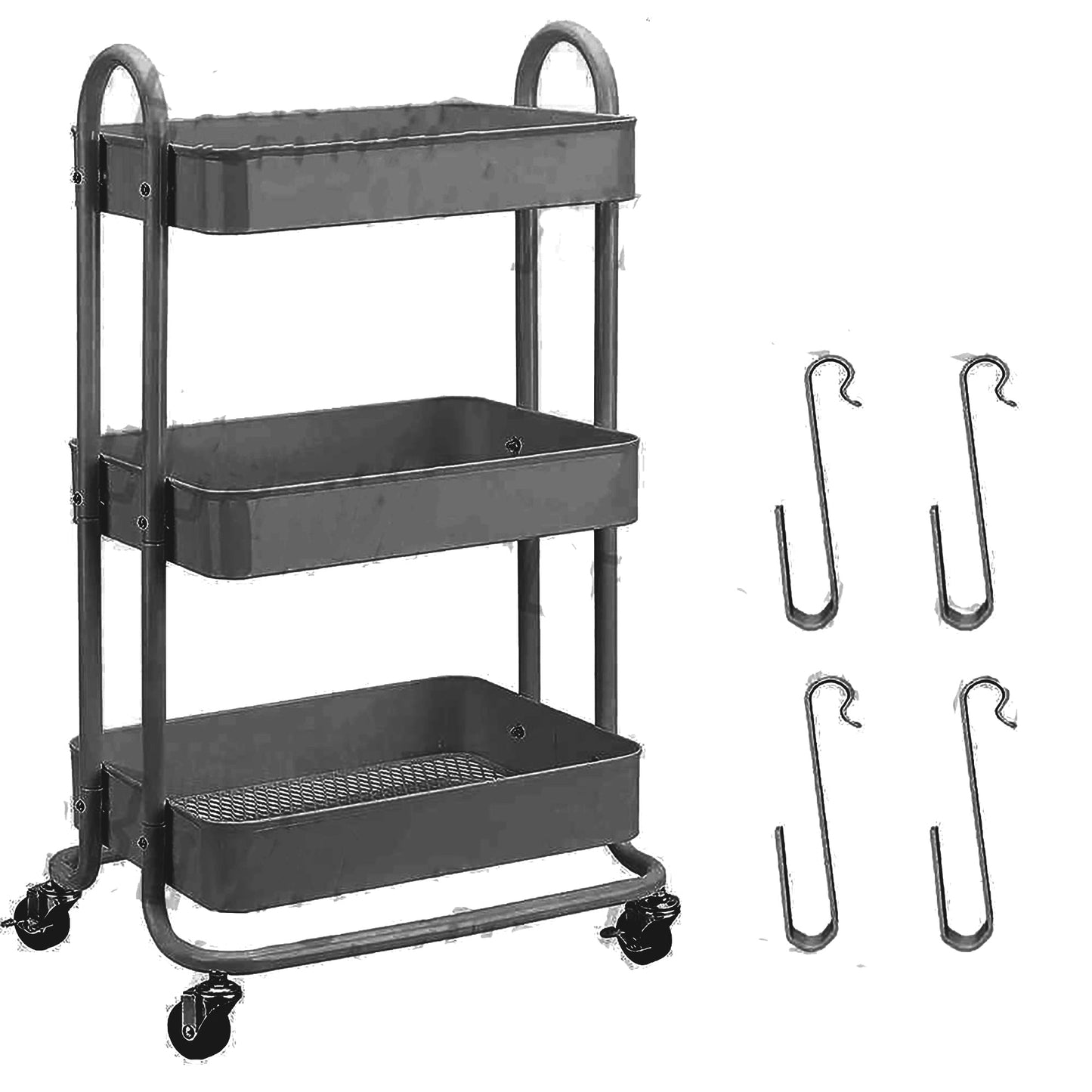 3-Tier Fruit and Vegetable Kitchen Trolley with Storage Baskets