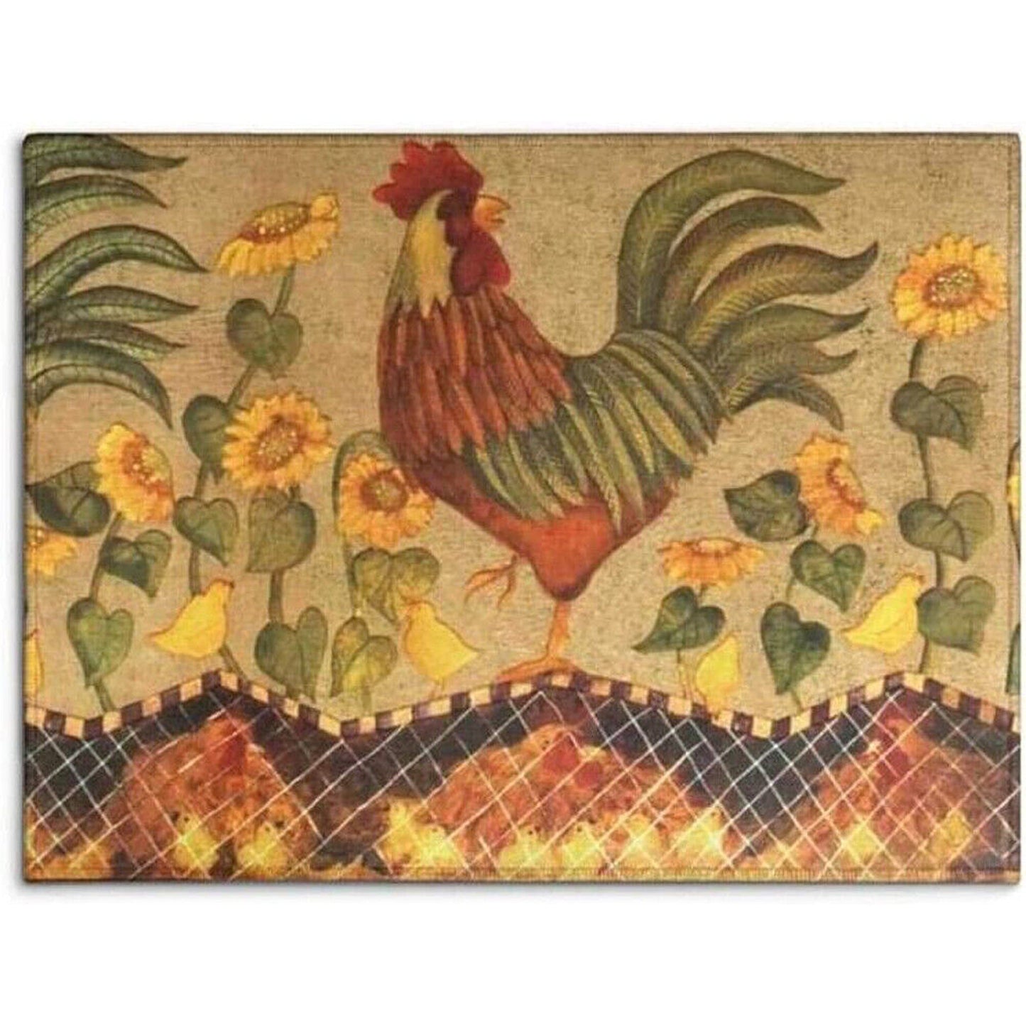 Idyllic Rooster Pattern Comfort Kitchen Mat Set with Rubber Back
