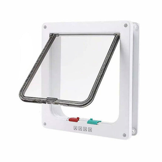 Lockable 4-Way Safe Pet Cat Dog Door with Brushy Flap Screen