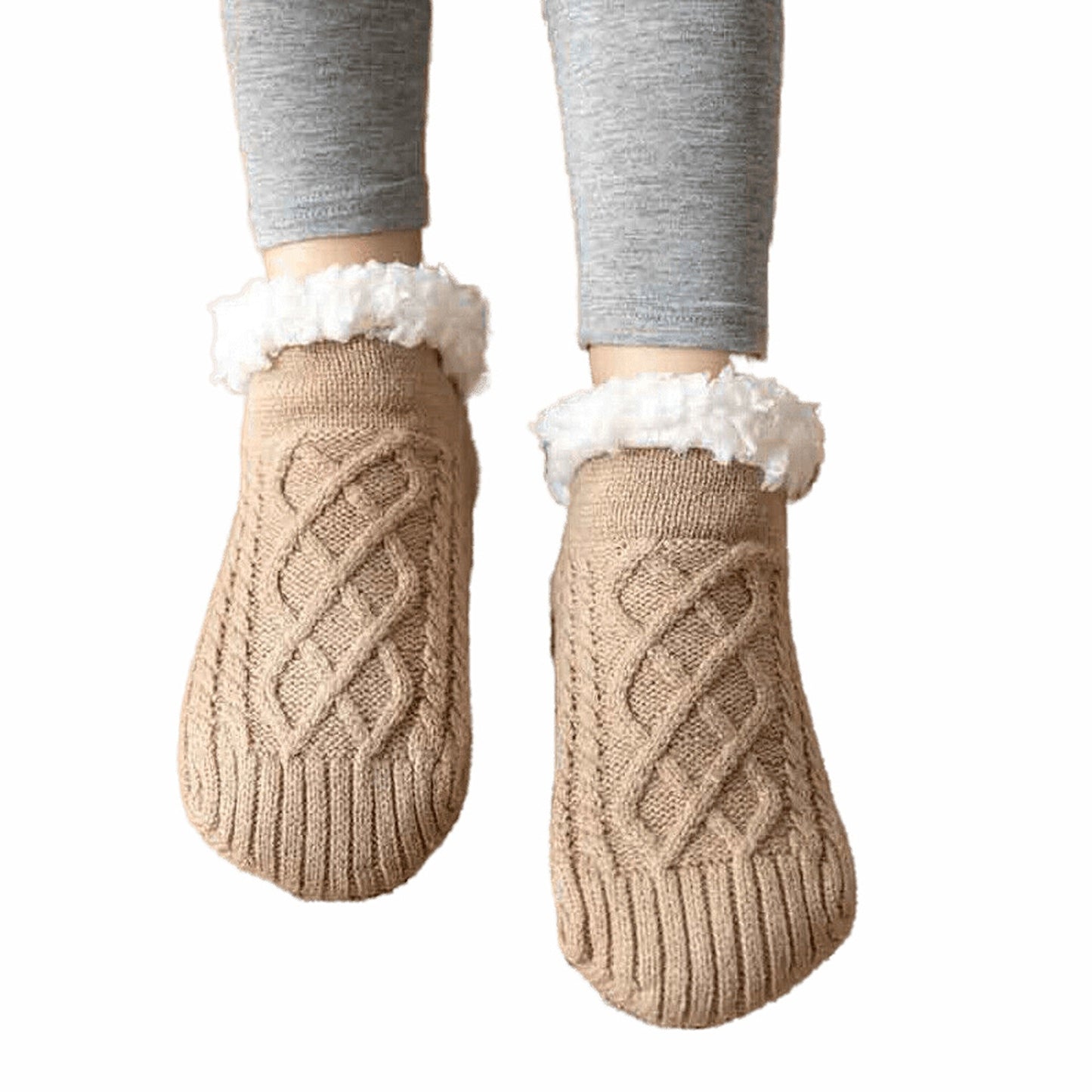 Winter Fleece Lined Women Slipper Socks Warm Fluffy Non Slip