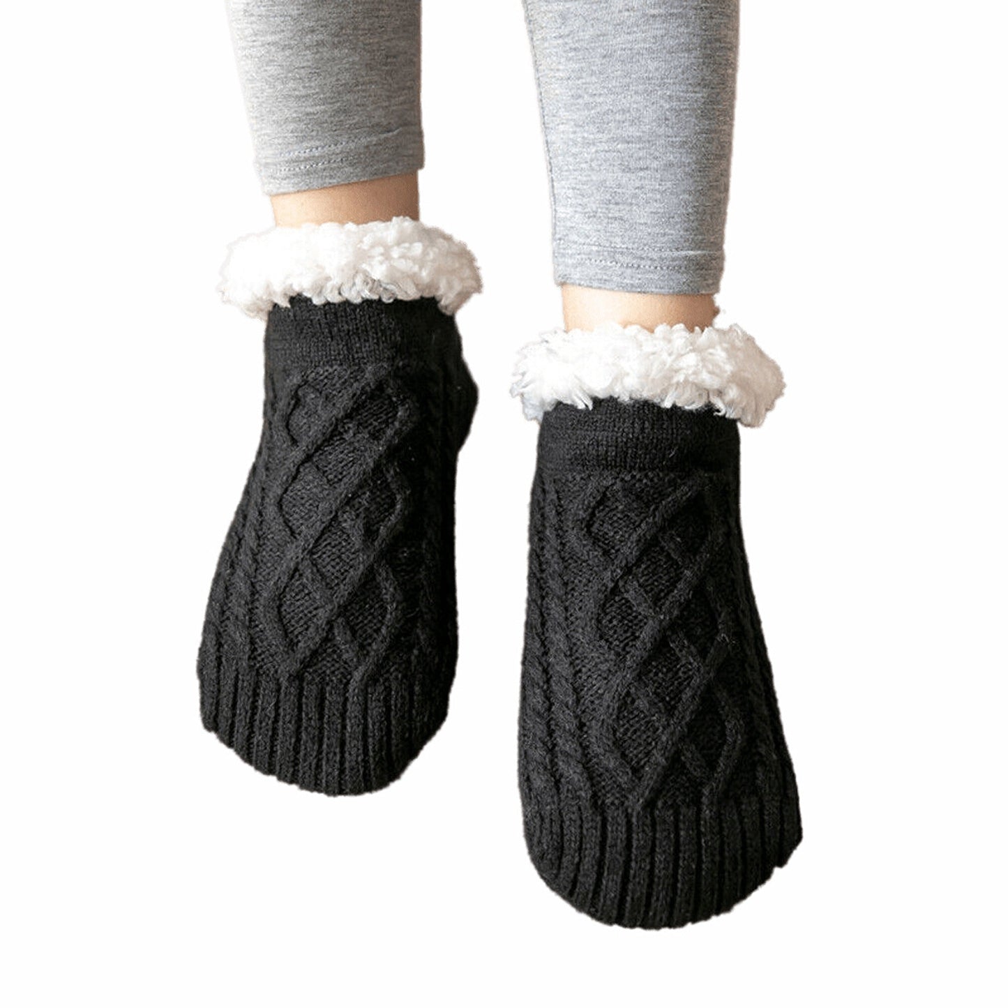 Winter Fleece Lined Women Slipper Socks Warm Fluffy Non Slip
