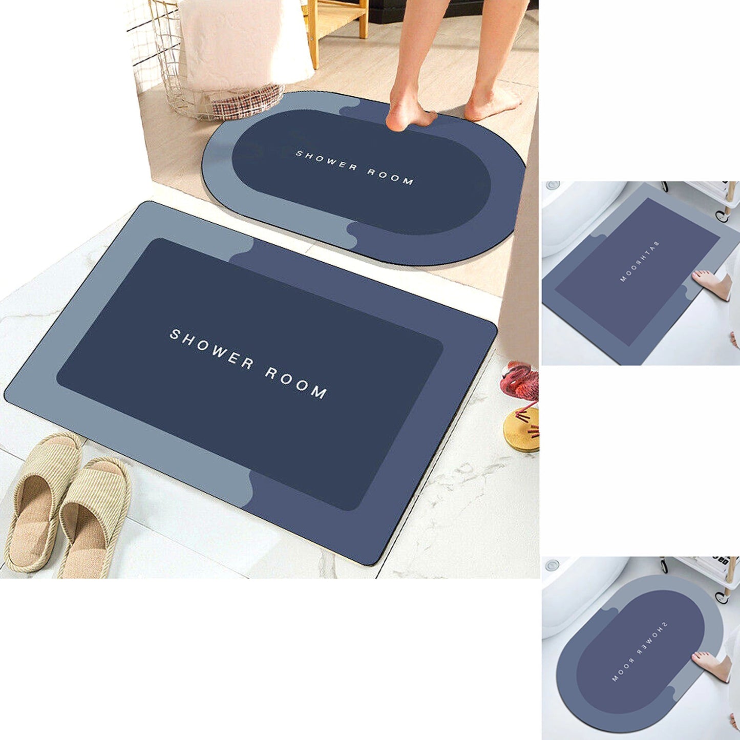 Blue Diatom Mud Non-Slip Floor Mat Bathroom Shower Kitchen Carpet Rug