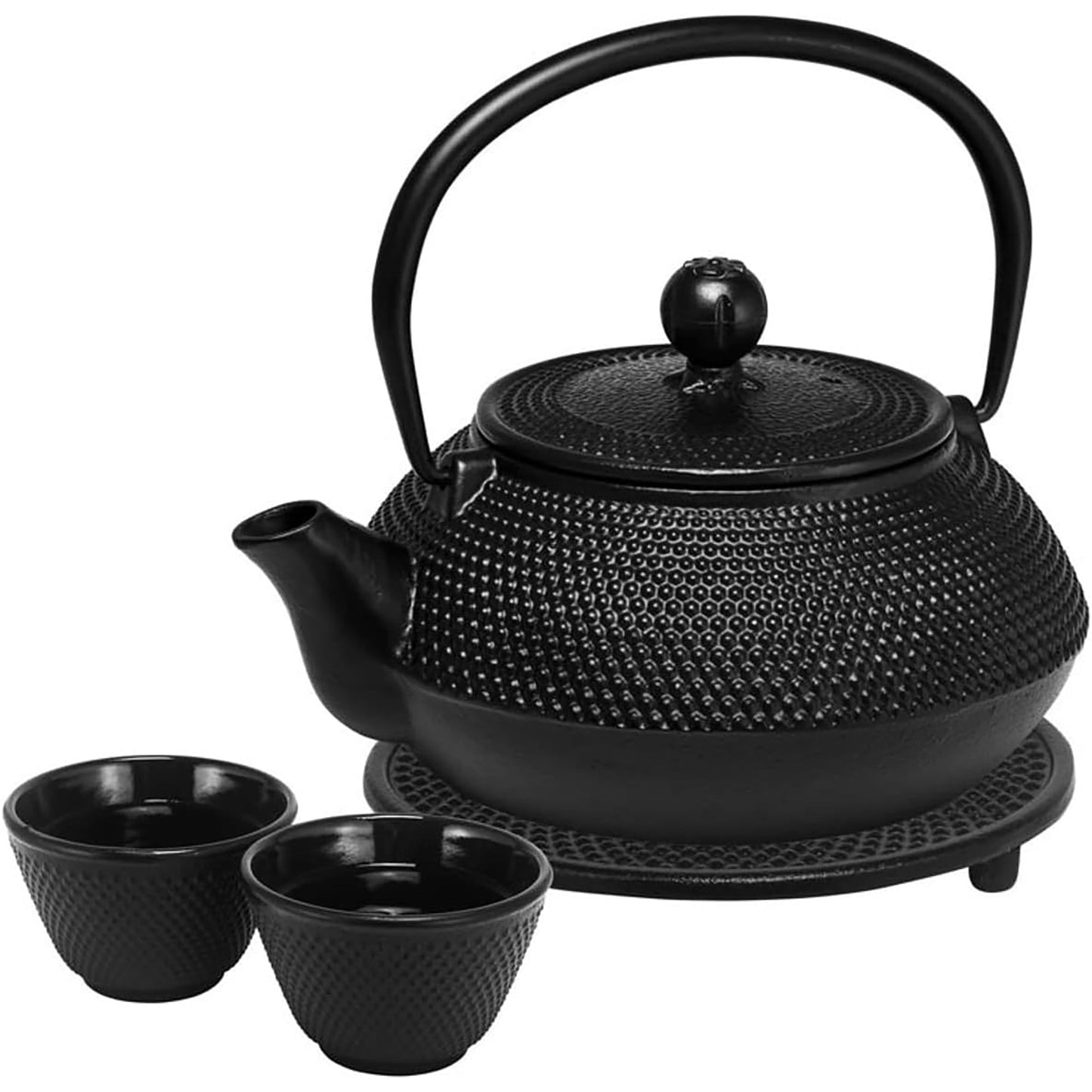 Hobnail Cast Iron Teapot Set 800 ml - Black