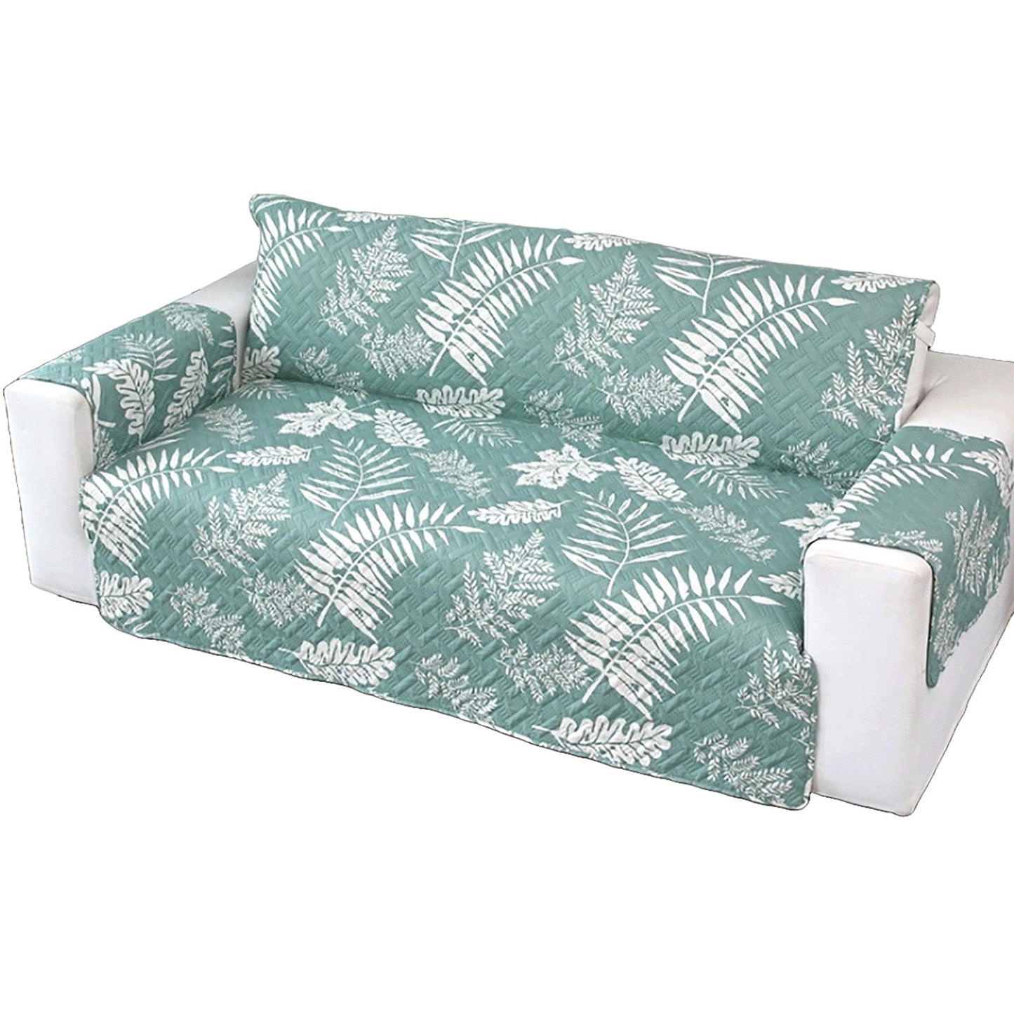 Light Green Leaves Quilted Couch Covers Lounge Slipcover Seater Pet Sofa Protector Cover