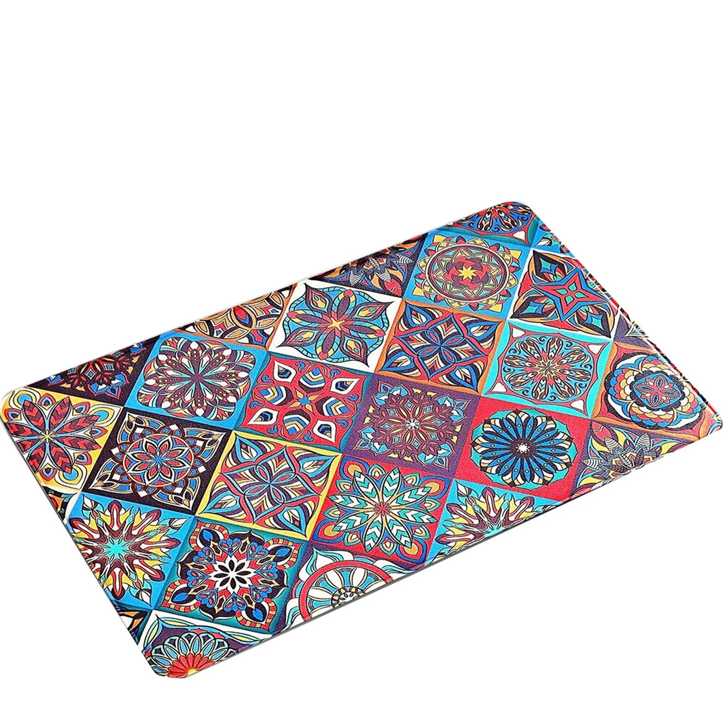 Blue Geometric Machine Washable Non-Slip Kitchen Door Mat