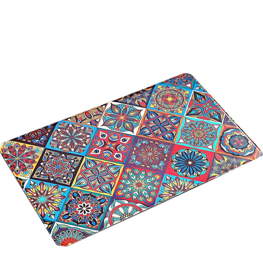 Blue Geometric Machine Washable Non-Slip Kitchen Door Mat
