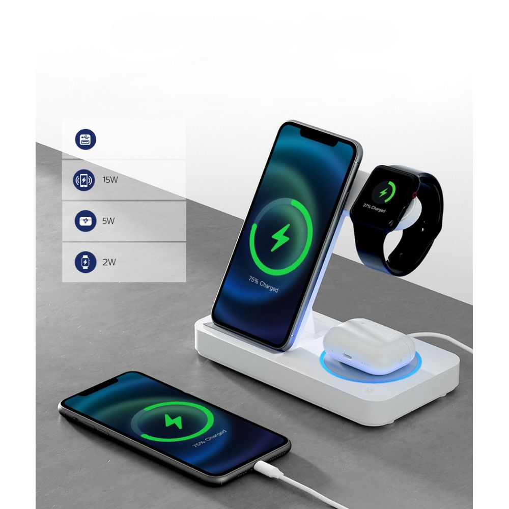 4-in-1 Wireless Charger Dock Fast Charging for Phone White