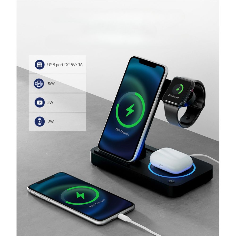 4-in-1 Wireless Charger Station Fast Charging for Phone Black