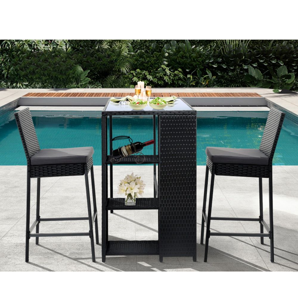 Bar Outdoor Table Stools Furniture Dining Chairs Patio Set - 3pcs