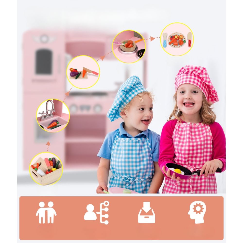 Kids Wooden Kitchen Pretend Play Cooking Toys  Set - Pink