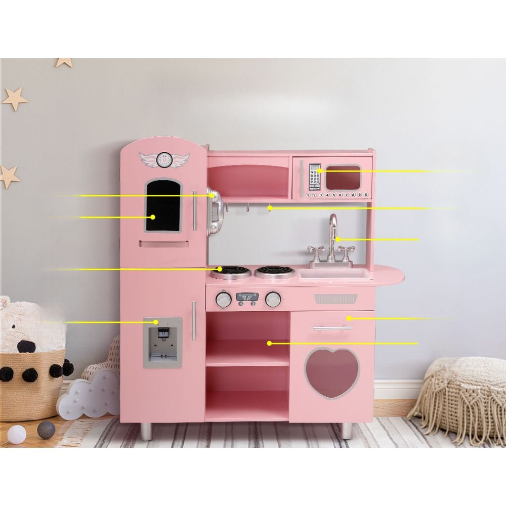 Kids Wooden Kitchen Pretend Play Cooking Toys  Set - Pink