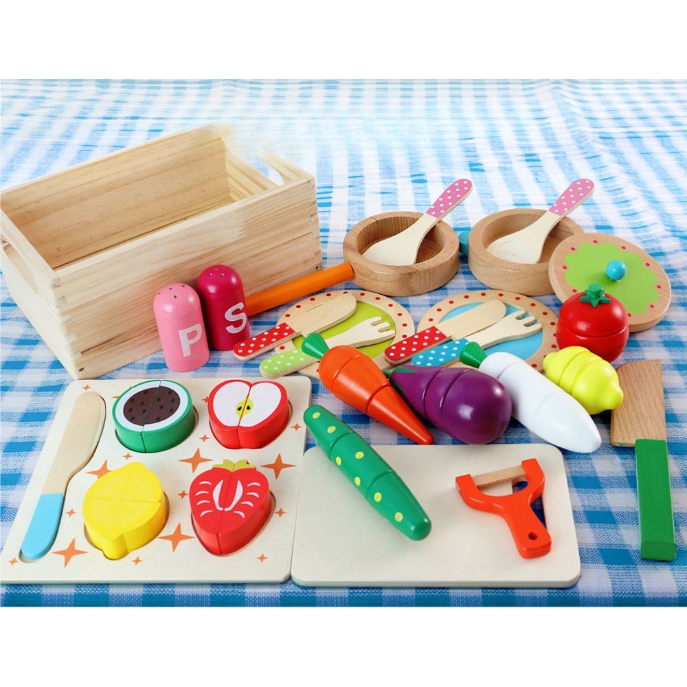 Kids Wooden Kitchen Pretend Play Cooking Toys  Set - White