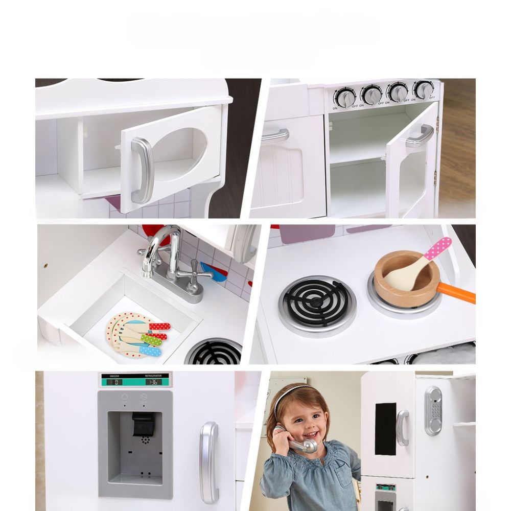 Kids Wooden Kitchen Pretend Play Cooking Toys  Set - White
