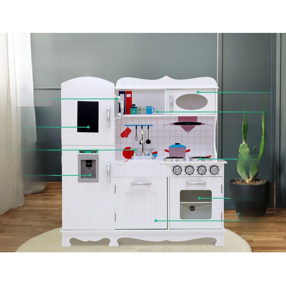 Kids Wooden Kitchen Pretend Play Cooking Toys  Set - White