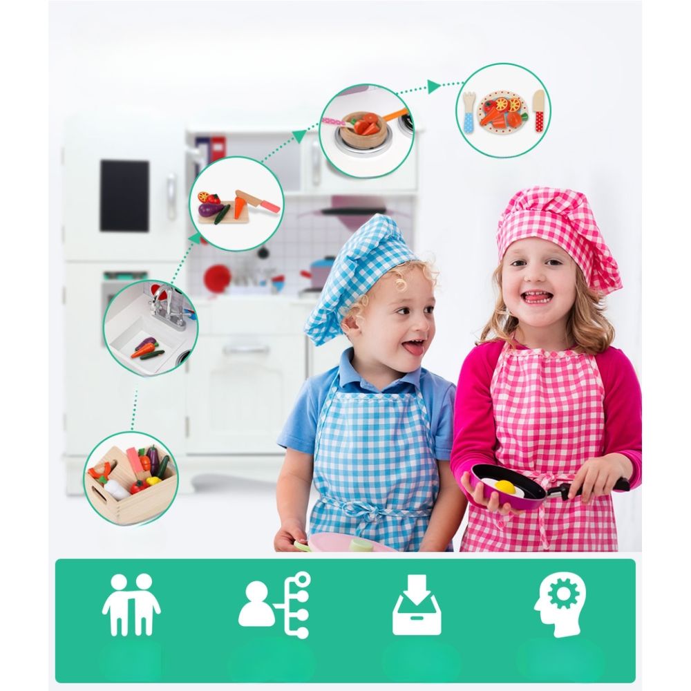 Kids Wooden Kitchen Pretend Play Cooking Toys  Set - White
