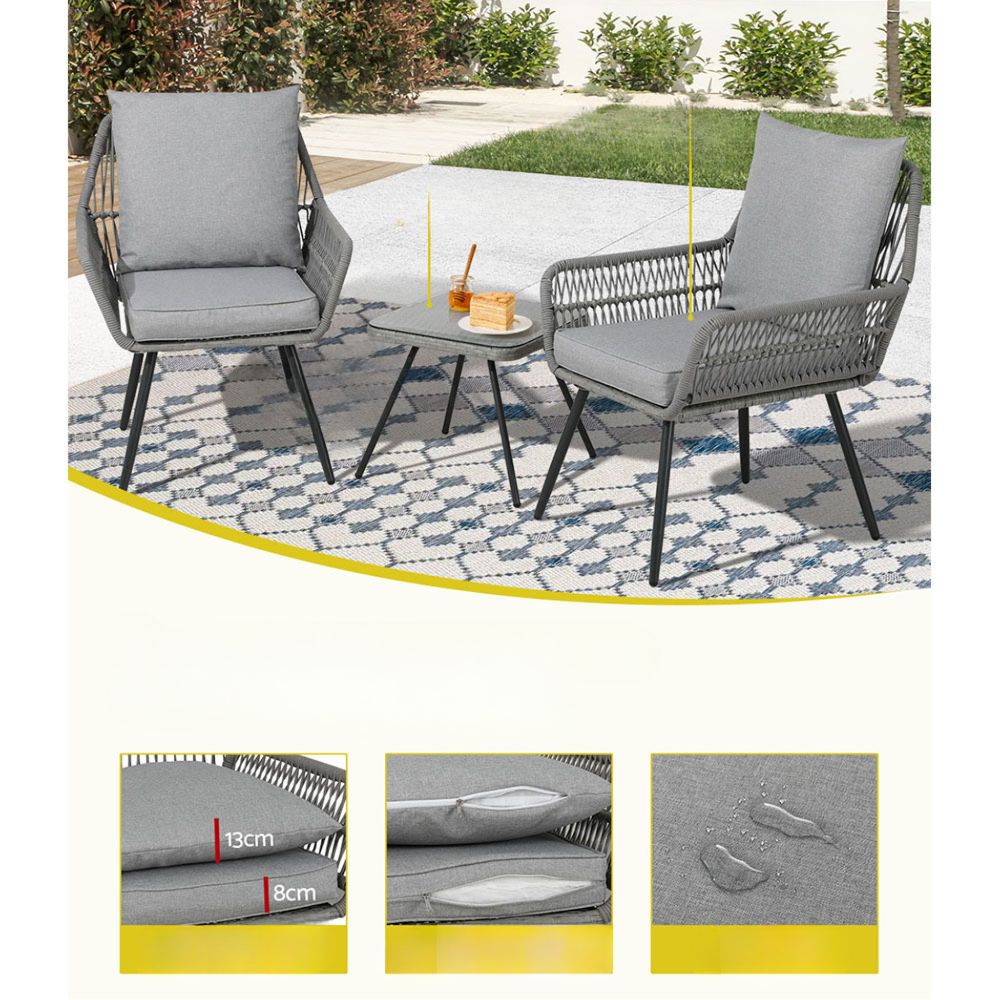 Outdoor Chairs Table Furniture Lounge Bistro Patio Set - 3 Piece