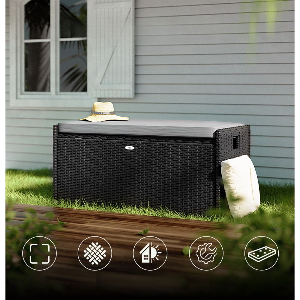Storage Bench Box Garden Sheds Cushion Patio Tool Outdoor Chair - Black