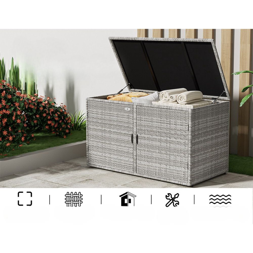 Storage Bench Box Garden Sheds Cushion Patio Tool Outdoor Chair - Grey