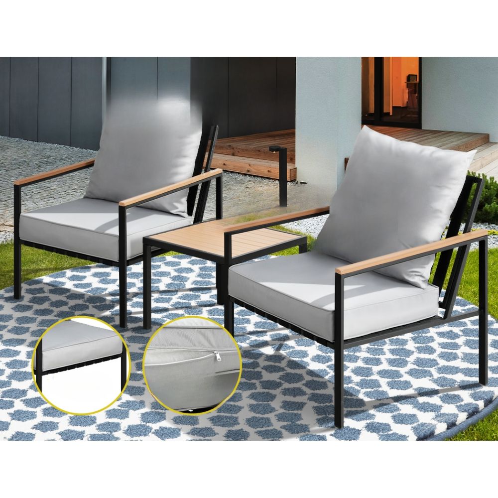 Outdoor Furniture Lounge Setting Bistro Chairs Table Patio Set - 3pcs
