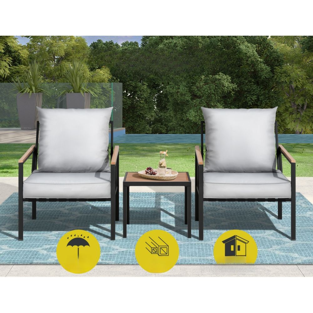 Outdoor Furniture Lounge Setting Bistro Chairs Table Patio Set - 3pcs