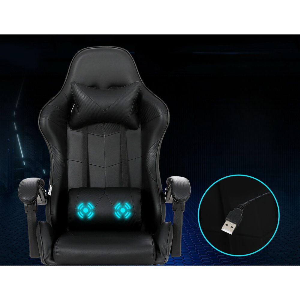 Gaming Chairs Massage Racing Recliner Leather Office Chair Footrest Black