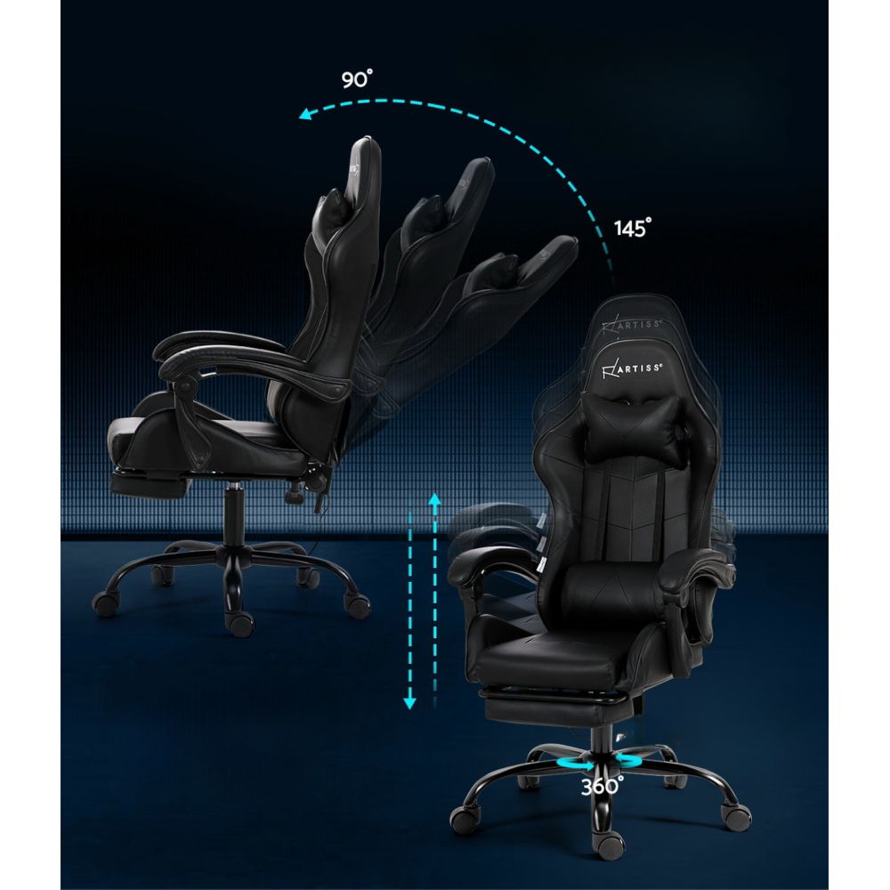 Gaming Chairs Massage Racing Recliner Leather Office Chair Footrest Black