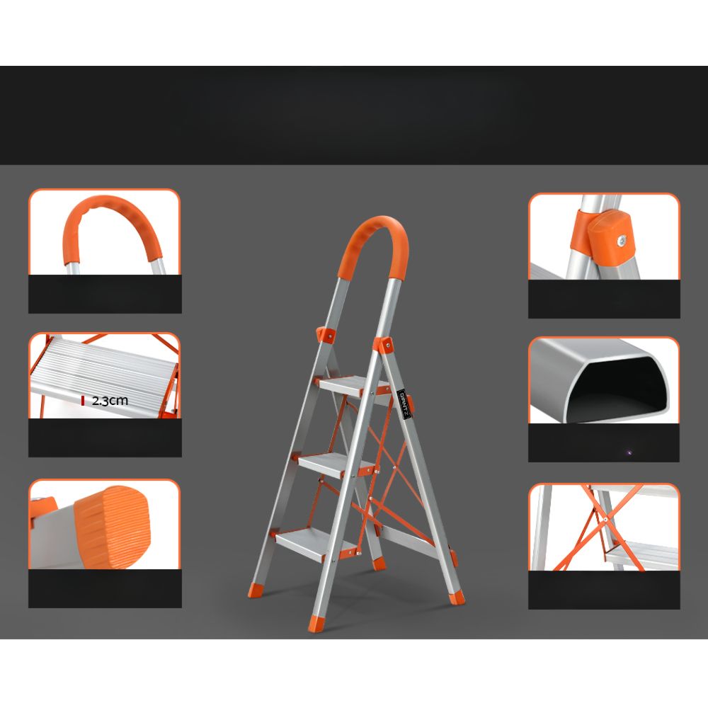 Home Multi-Purpose Ladder Folding Aluminium Non Slip Platform - 3 Steps