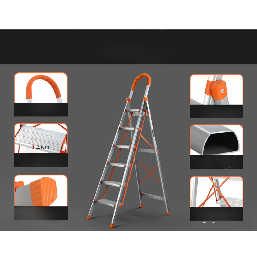 Home Multi-Purpose Ladder Folding Aluminium Non Slip Platform - 6 Steps